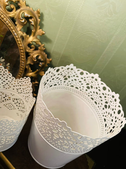 IKEA Skurar White Lace Metal Plant Pot Set
