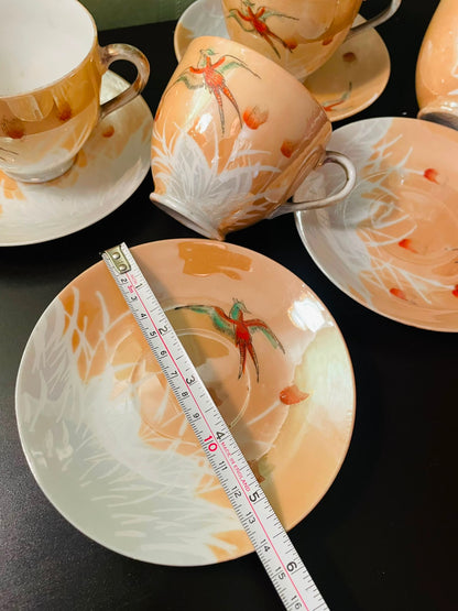 Set of 4 Vintage Bird Tea Cup & Saucer Set Floral China