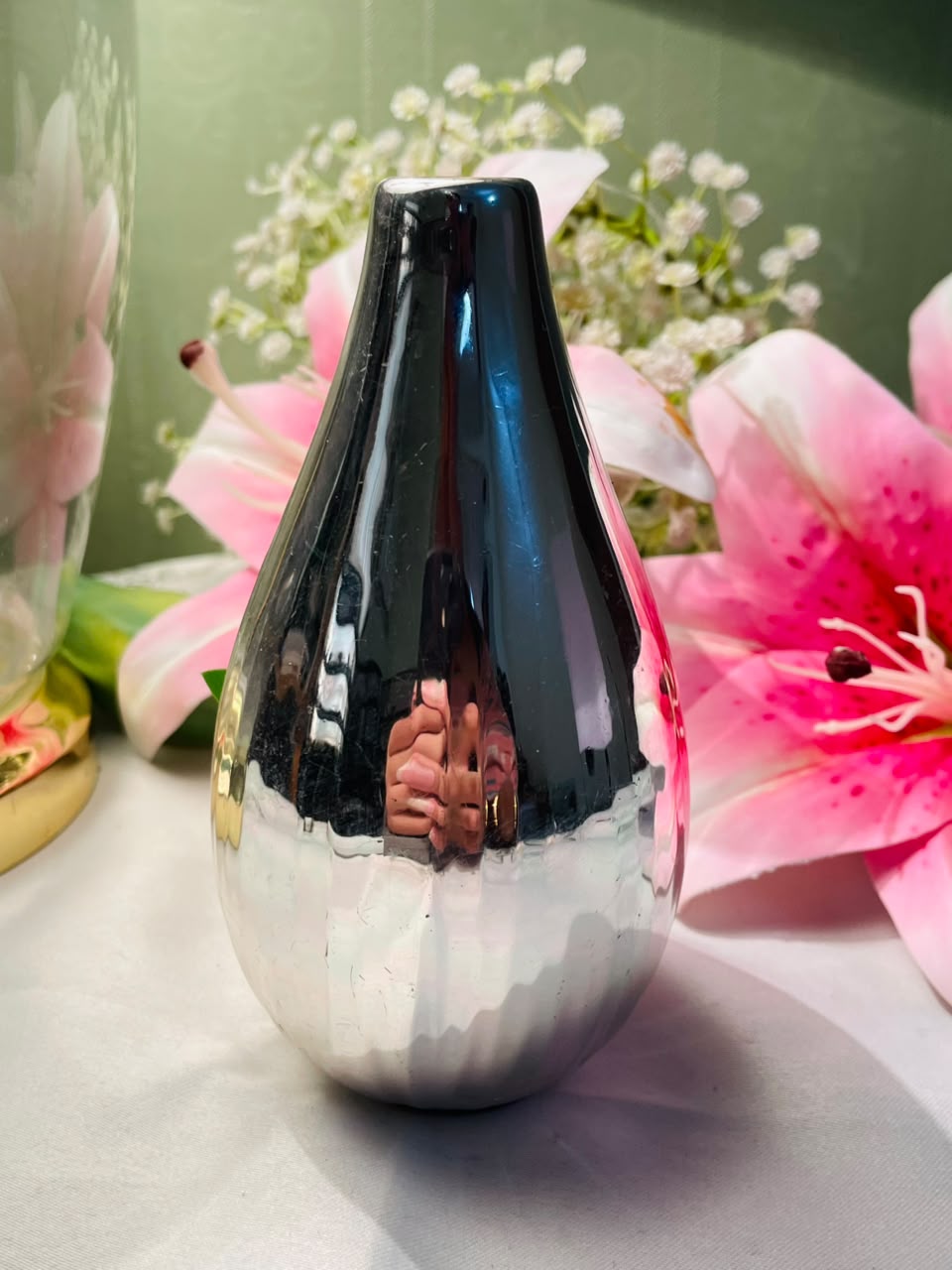 Silver-Tone Teardrop Decorative Vase Approx. 14 cm