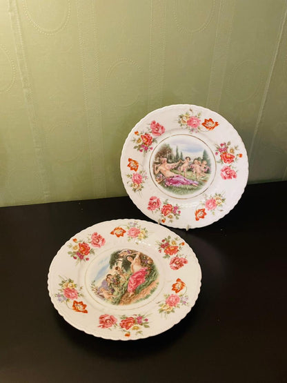 Vintage Victoria Austria Floral Cherub Plates Set of 2