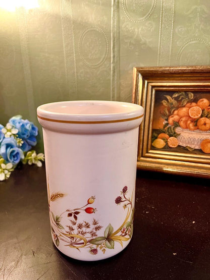 Floral Ceramic Utensil Holder – White Kitchen Storage Pot