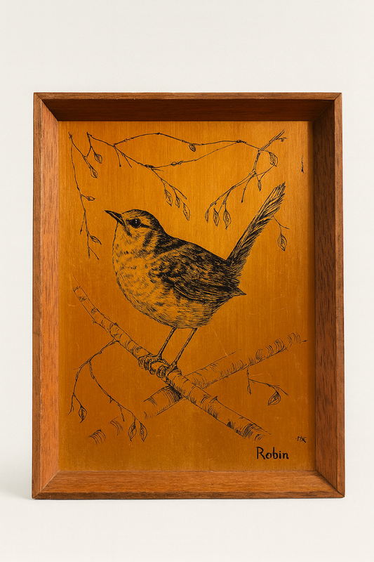 Antique Copper Bird Picture frame, 8 inches, Copper Etching, Robbin