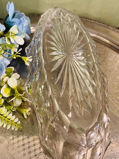 Vintage Pressed Crystal Leaf Serving Dish 30 cm Starburst Design