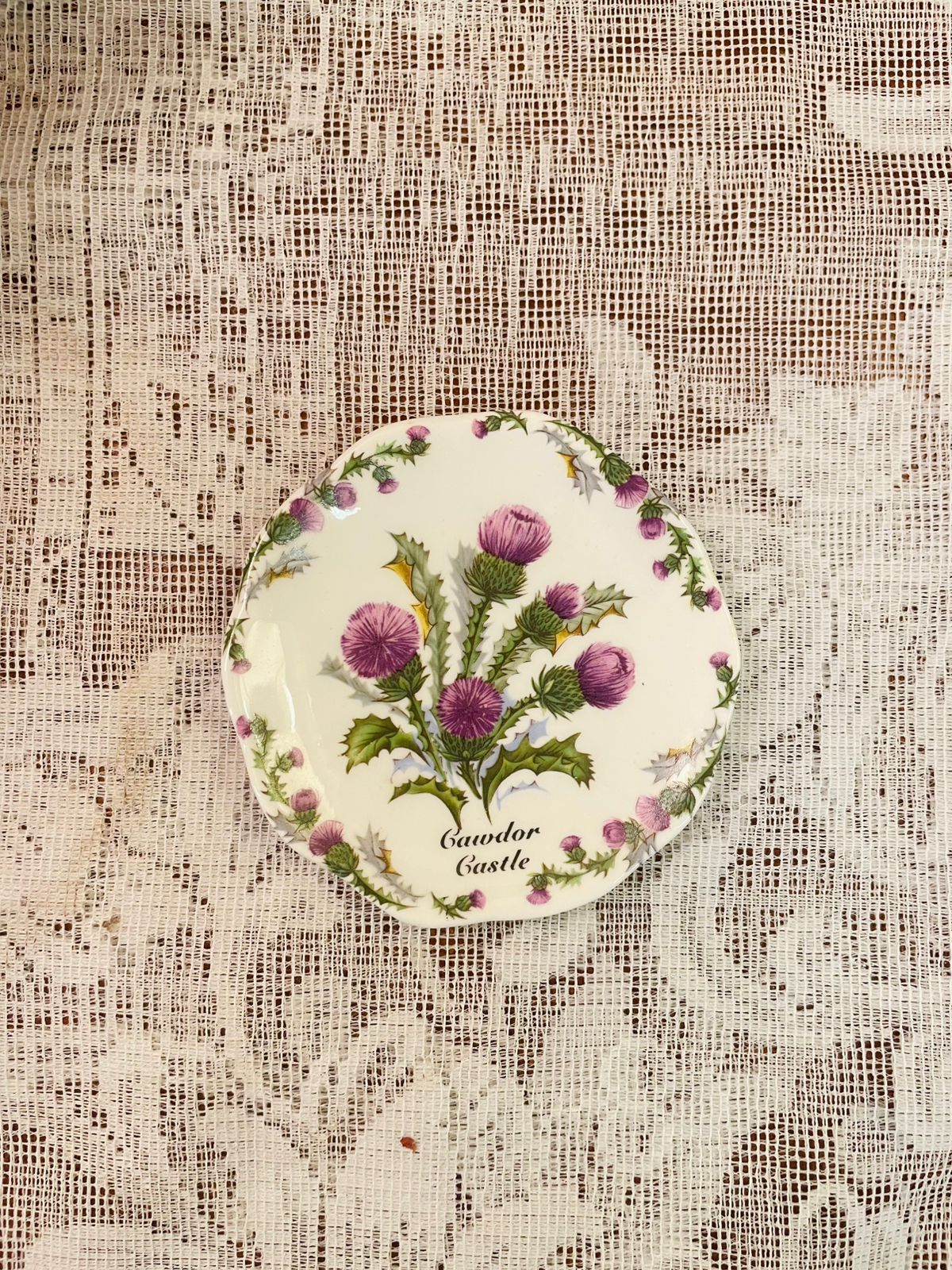 Vintage Bone China Thistle Caernarfon Castle Mini Plate 3 inch