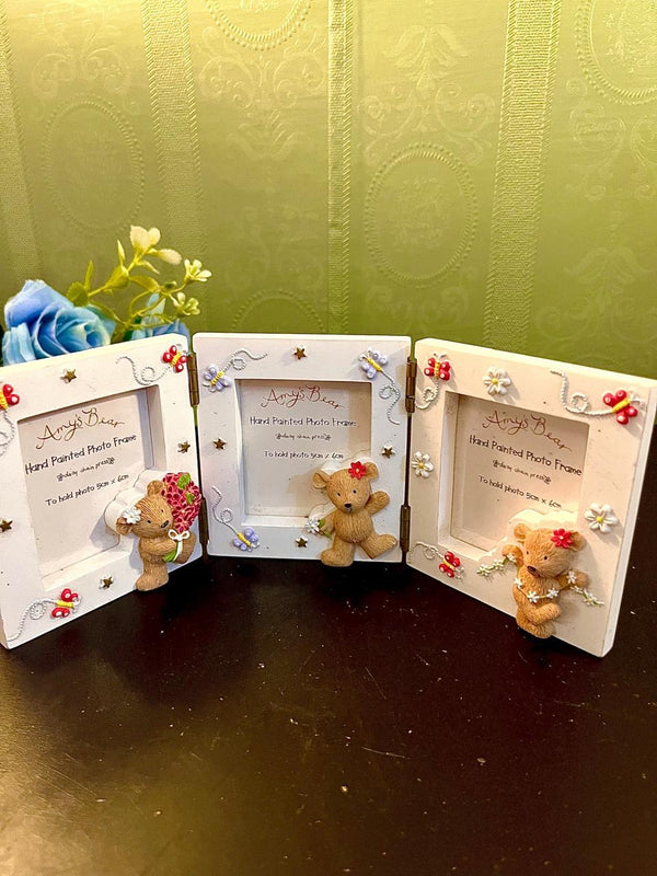 Amy’s Bear Triple Hinged Hand Painted Photo Frame | Holds 5 x 6 cm Photos