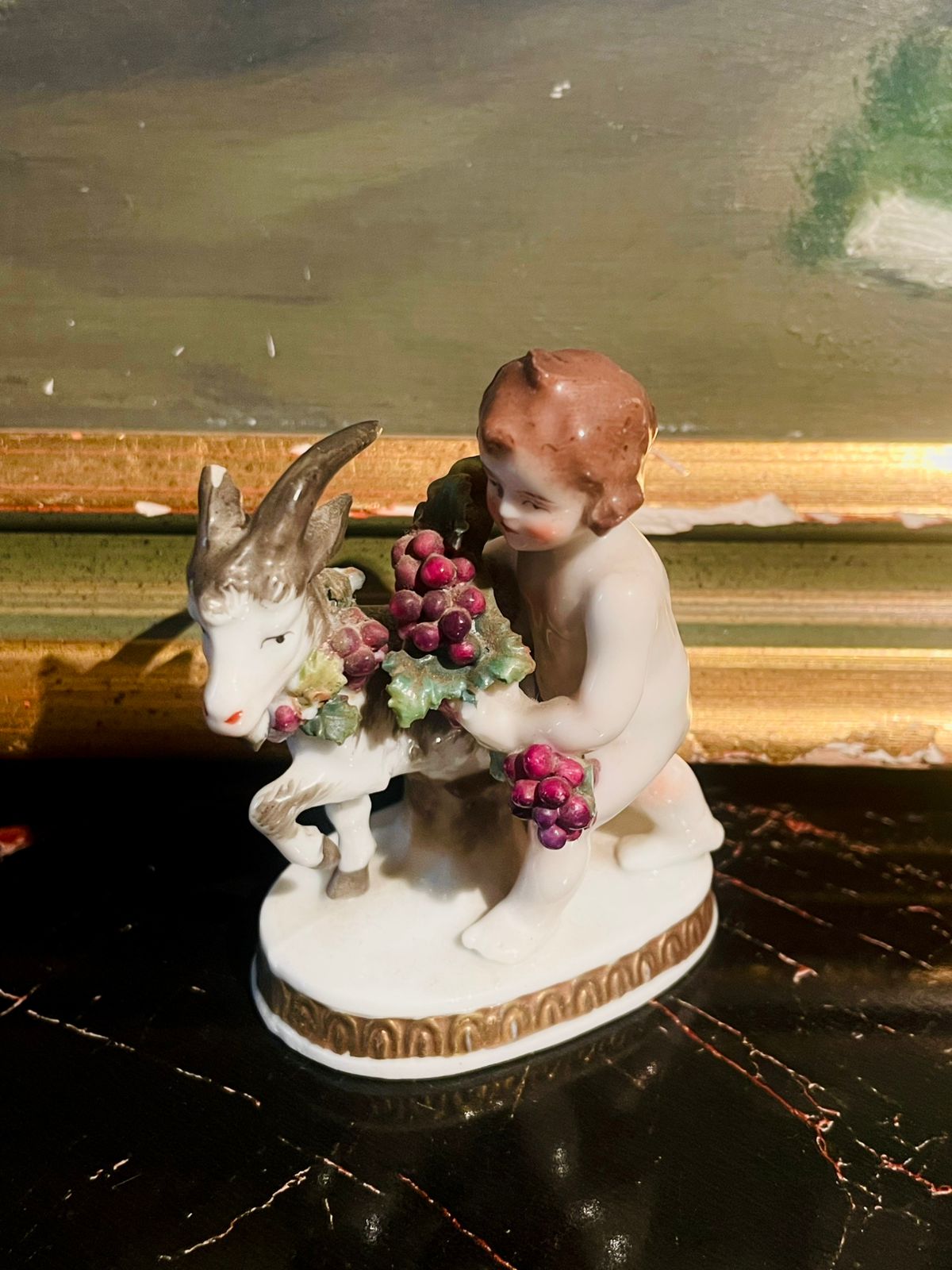 Vintage Cherub & Goat Figurine Pair — Hand-Painted Porcelain