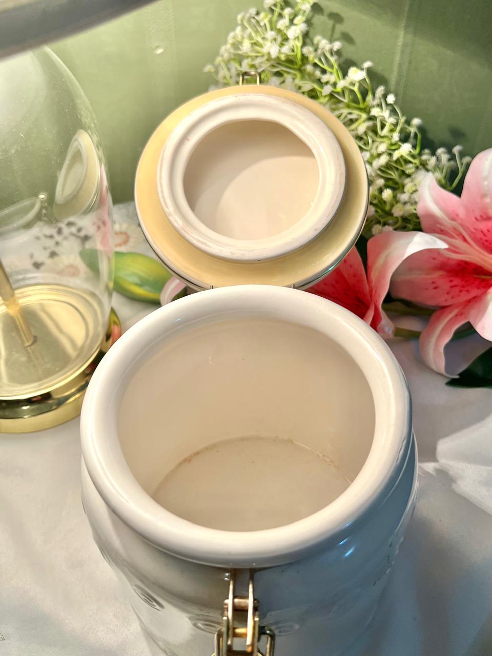 White Ceramic Clamp-Lid Storage Jar Airtight 17cm