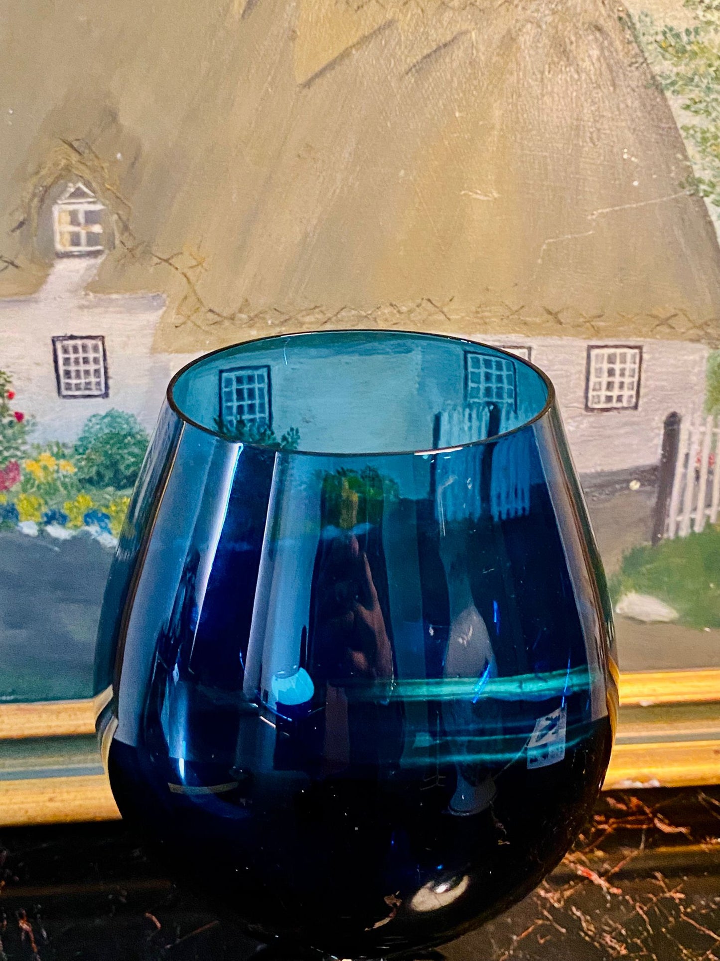 Vintage Deep Blue Glass Brandy Snifter Vase – Twisted Stem Goblet Style – 8 Inches Tall