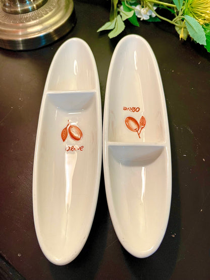 Vintage Olive Serving Dishes Set of 2 – 21 cm Ceramic