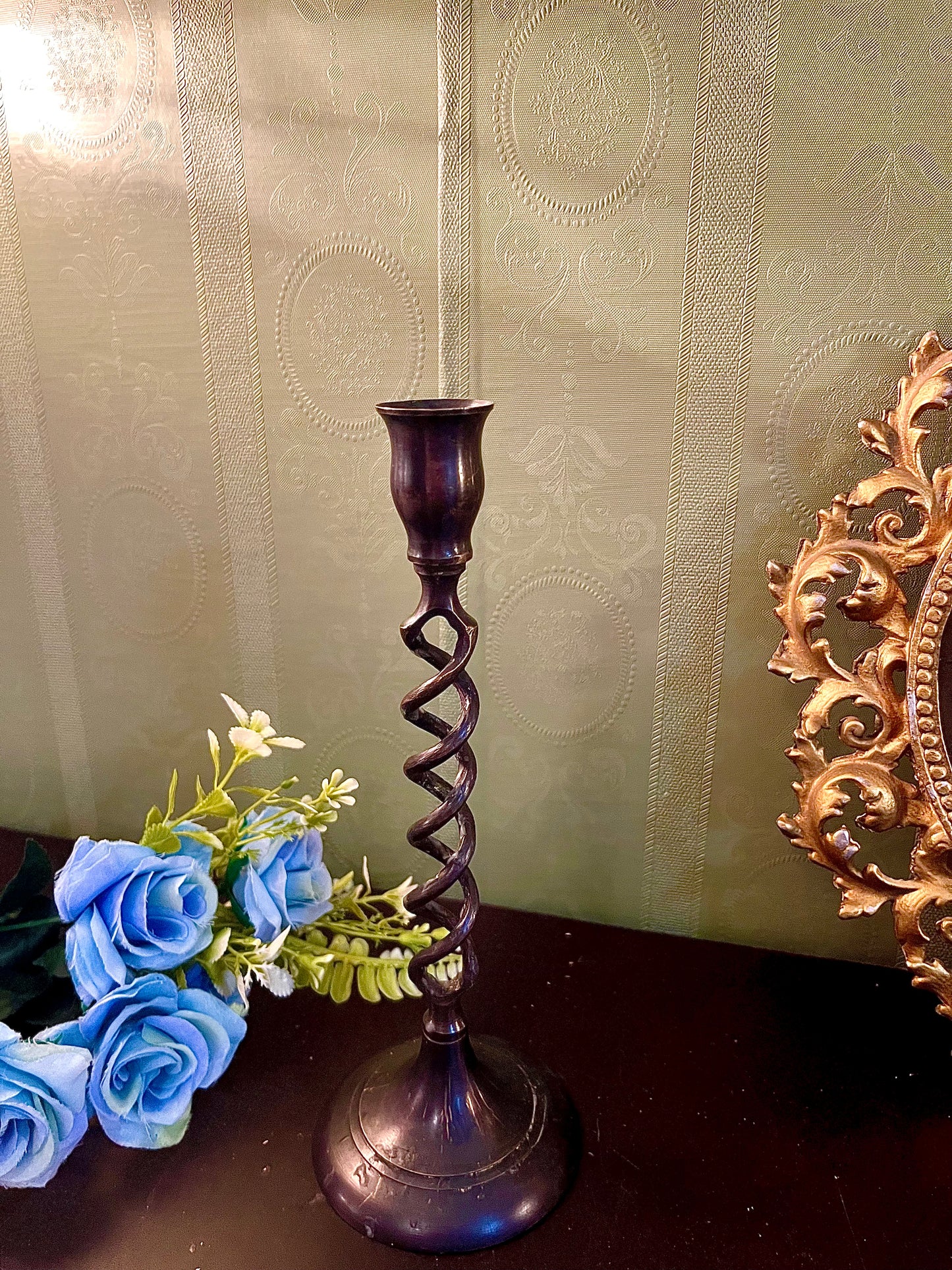 Tall Dark Metal Spiral Taper Candle Holder