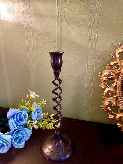 Tall Dark Metal Spiral Taper Candle Holder