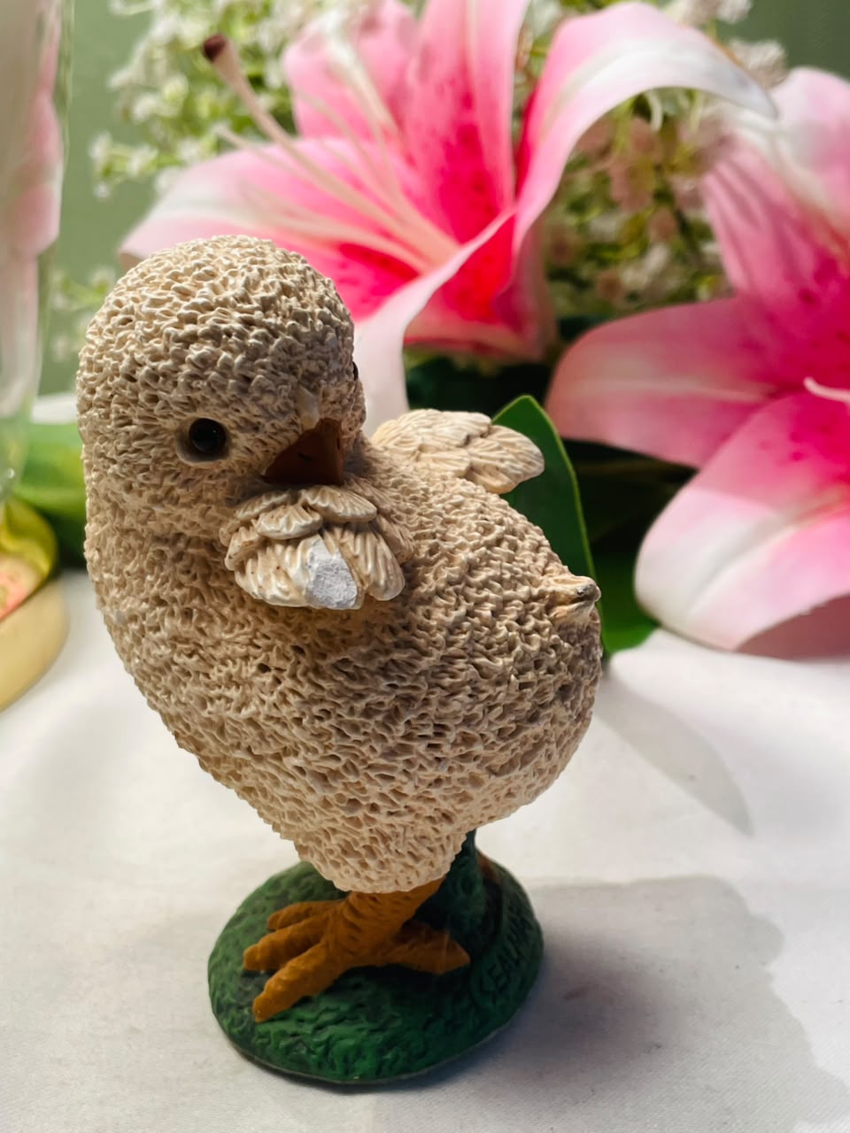 Textured Cream Bird Figurine with Flower Approx. 10 cm