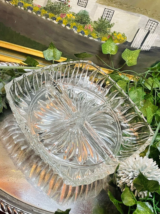 Thick Crystal Divided Snack Tray – Square Vintage Serving Platter