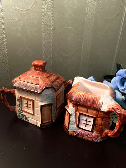 Vintage Cottage House Sugar and Creamer Set 4 Inch