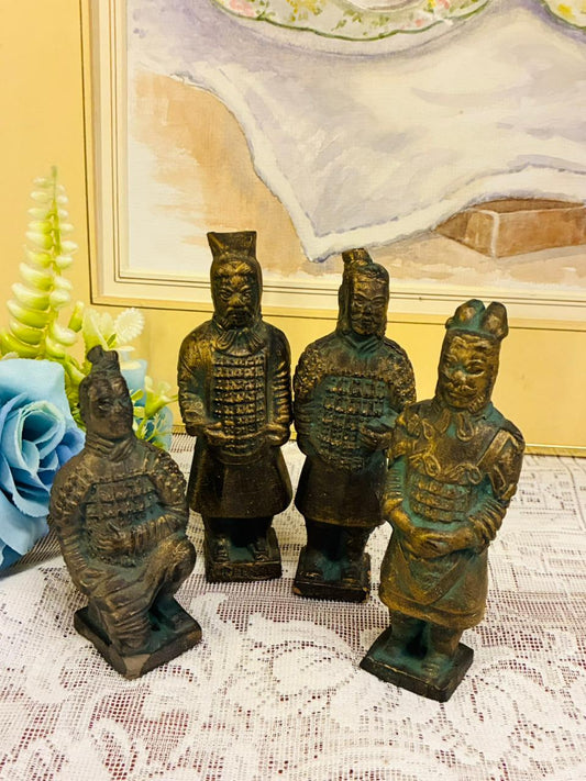 Set of 4 Mini Terracotta Warrior Figurines – 5 Inch Vintage Decor