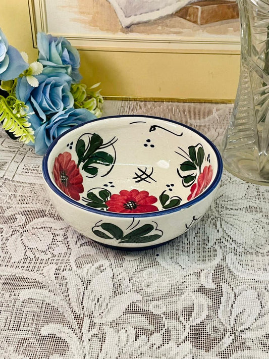 Vintage Handpainted Floral Ceramic Bowl  Rustic Charm