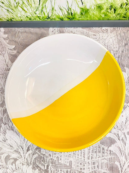 Lunar Yellow White Ceramic Serving Bowl 9.5 inch