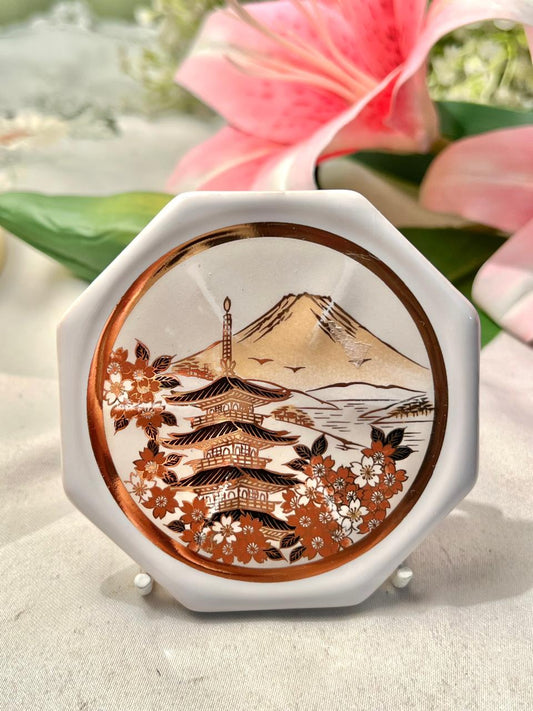 Japanese Pagoda & Cherry Blossom Decorative Wall Plate – 4 Inches