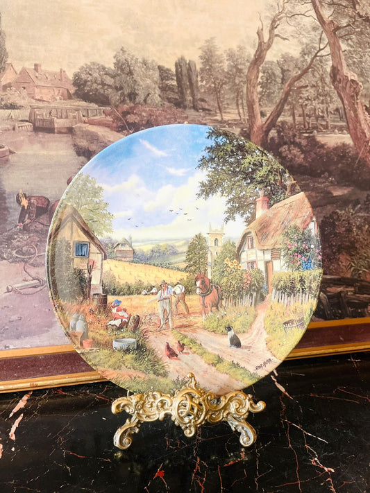 royal doulton plate, peter kotka plate, cutting the corn plate, fine bone china wall plate, english countryside art, collectible royal doulton, decorative plates pakistan, harvest scene china plate, vintage royal doulton england, english bone china decor, sunset kitchen vintage
