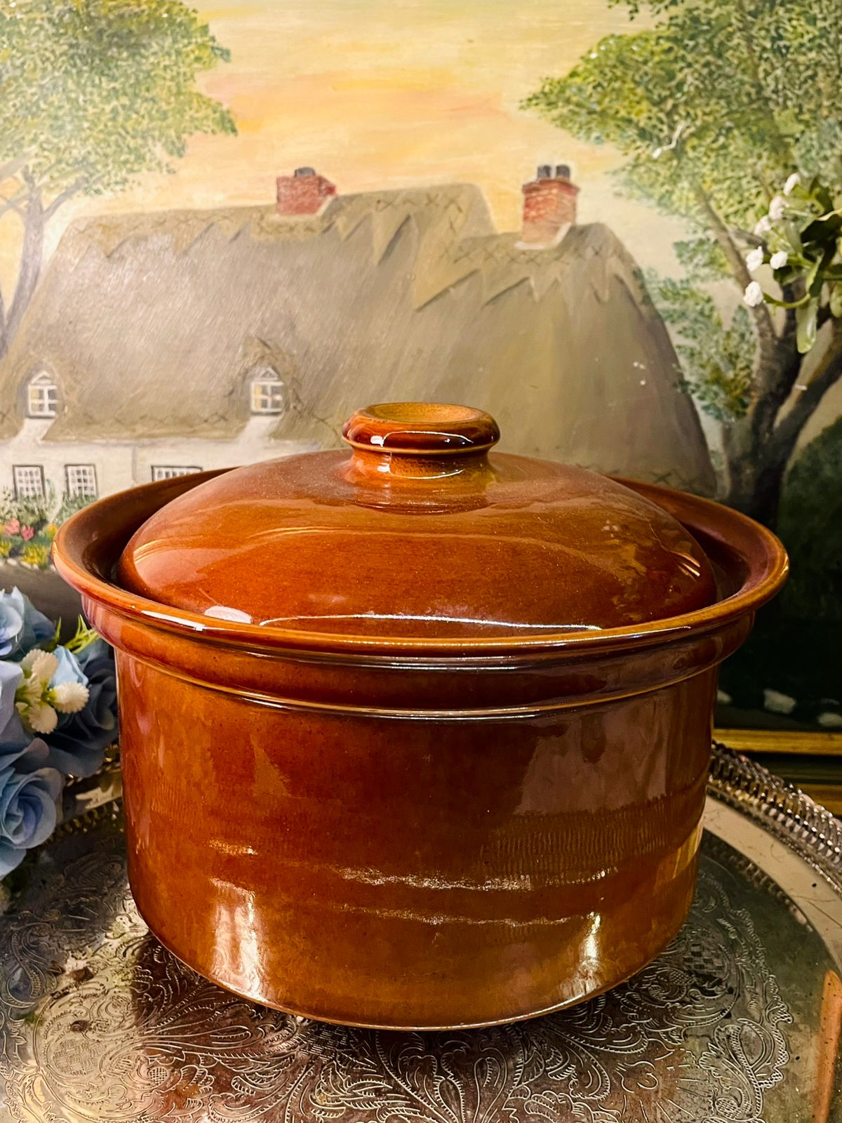 Vintage Light Brown Ceramic Casserole Dish – Stove-Safe Kitchenware