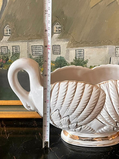 Vintage White Swan Centerpiece Planter / Vase with Gold Trim – Ceramic