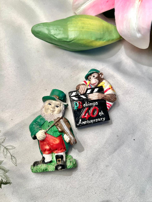 Vintage Irish Leprechaun Figurine Magnet Set – Green & Red – 8 cm