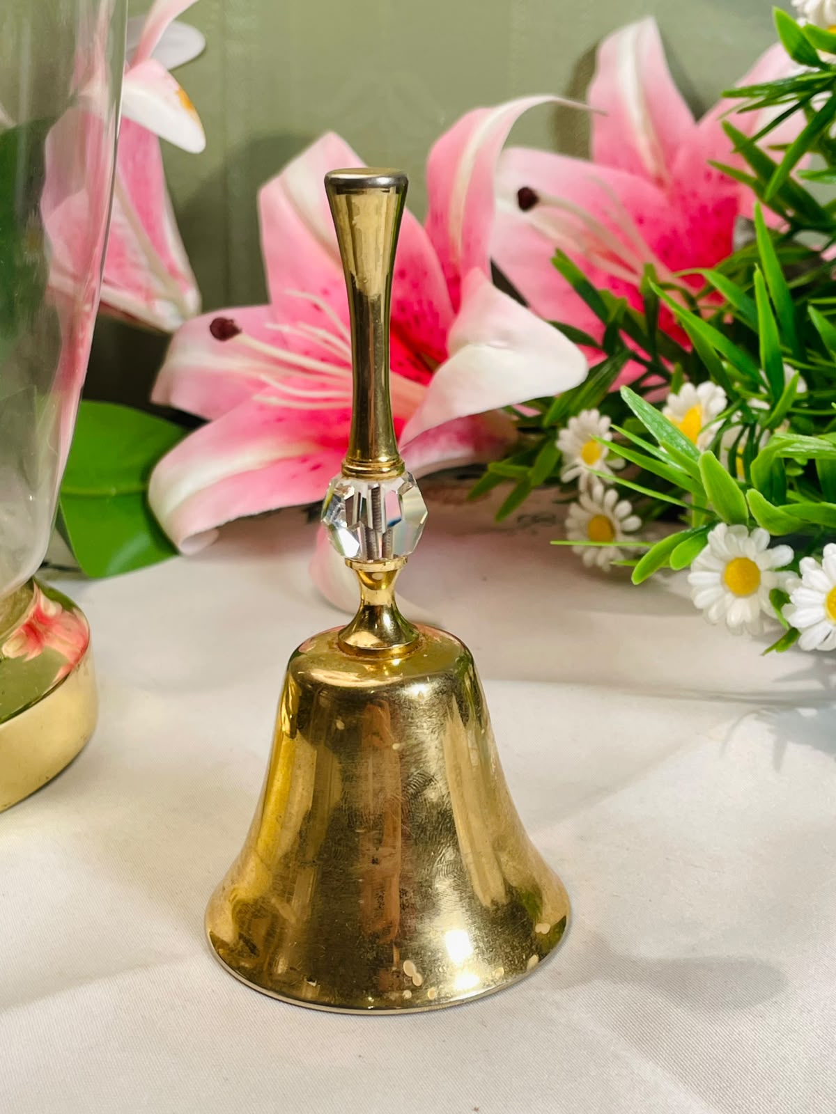 Brass-Tone Hand Bell with Crystal Accent – 12 cm
