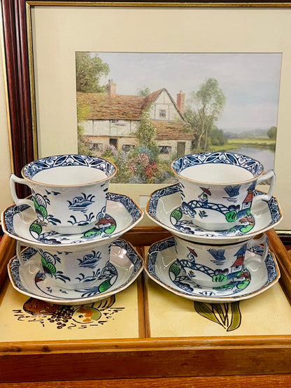 Westover DBC tea set, British vintage cups, blue white ceramics, cottagecore tea decor, collectible teacups UK, farmhouse kitchen decor, cobalt blue china, afternoon tea set, English countryside crockery, vintage saucer cup set