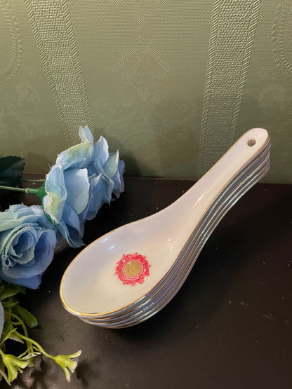 Vintage Chinese Porcelain Soup Spoons Set of 5