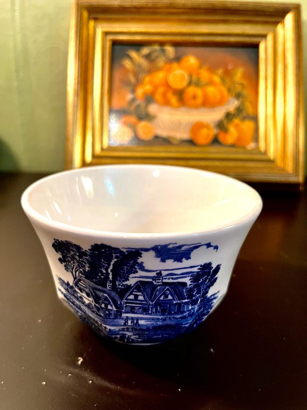 Vintage Blue & White English Cottage Ceramic Bowl – 5 Inch