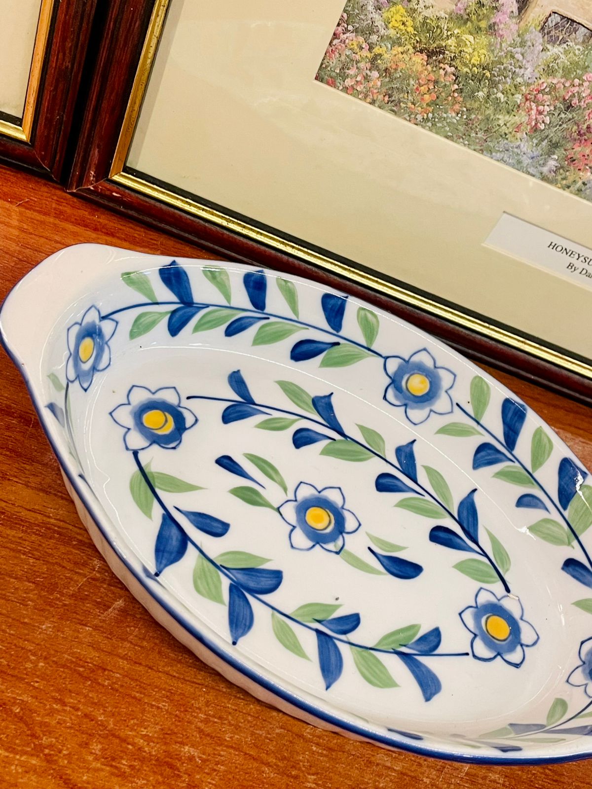 Blue Floral Oval Ceramic Baking & Serving Dish – 23cm – Cottage Style