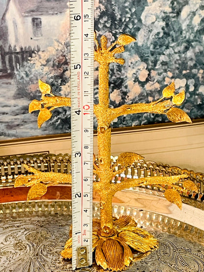 Vintage Gold Tone Jewelry Tree Stand with Leaf Detail