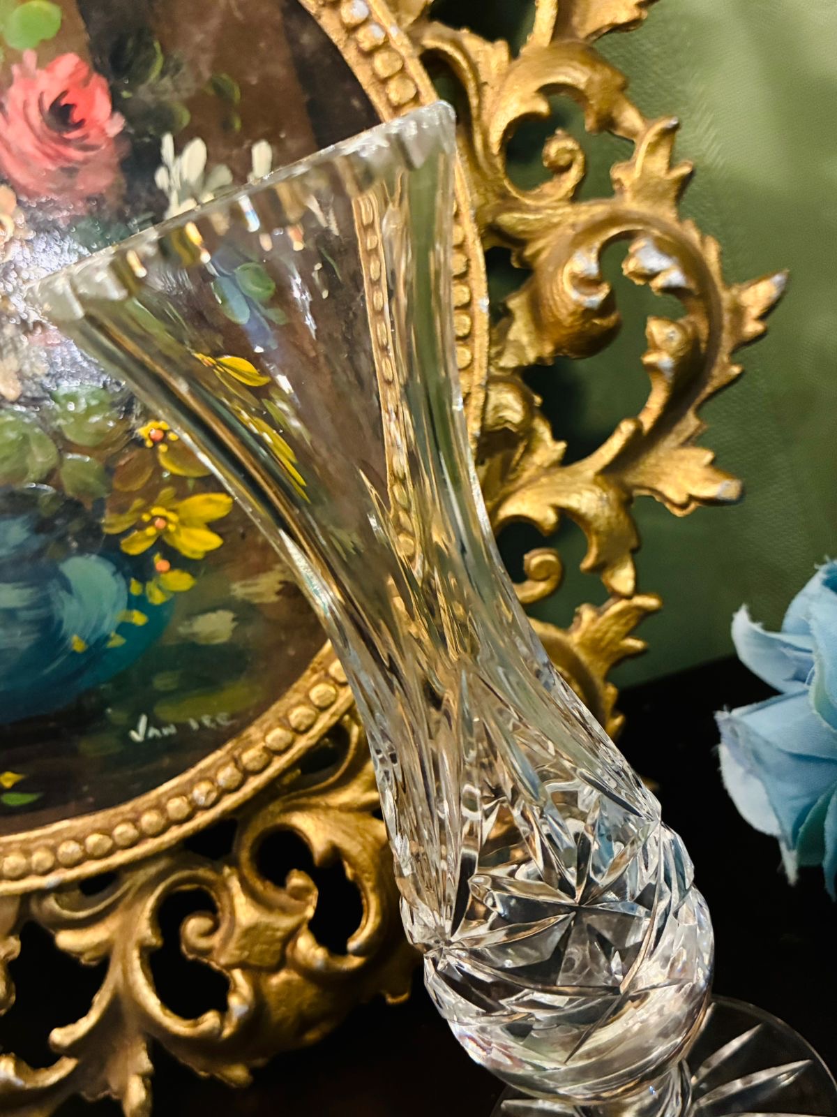 Vintage Tall Cut Crystal Footed Bud Vase / Crystal-Style Posy Vase