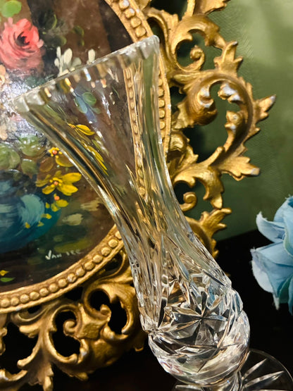 Vintage Tall Cut Crystal Footed Bud Vase / Crystal-Style Posy Vase