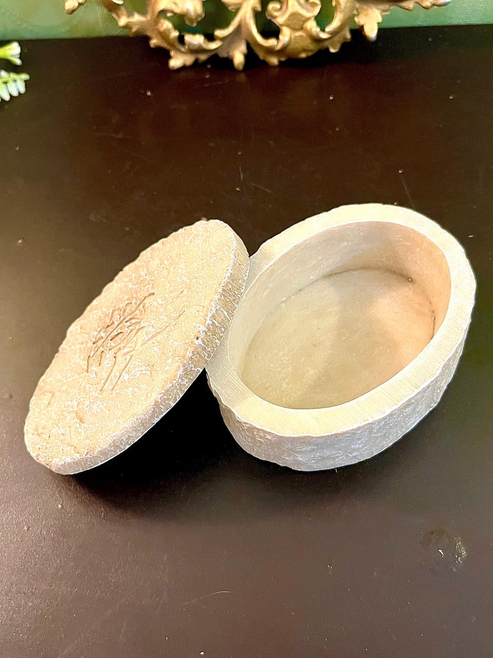Hand Carved Stone Oval Box