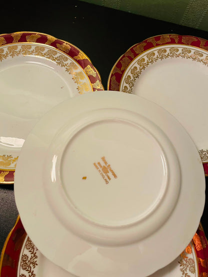 Royal Standard Red Gold Bone China Side Plates Set of 4