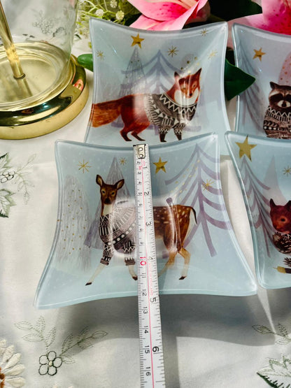 Prima Woodland Animal Crystal Plates Set of 4 5.5 in