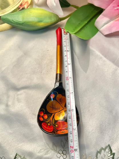 Vintage Painted Wooden Floral Spoon Approx. 8 in