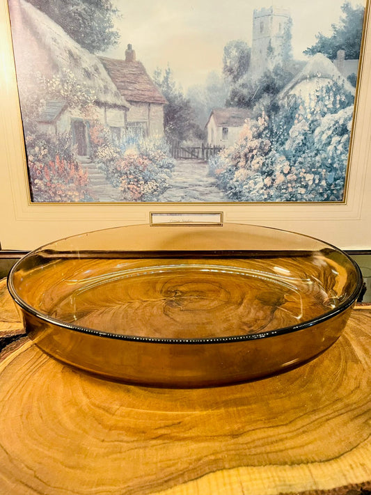 Vintage Amber Glass Large Oval Serving Dish | Oven Safe