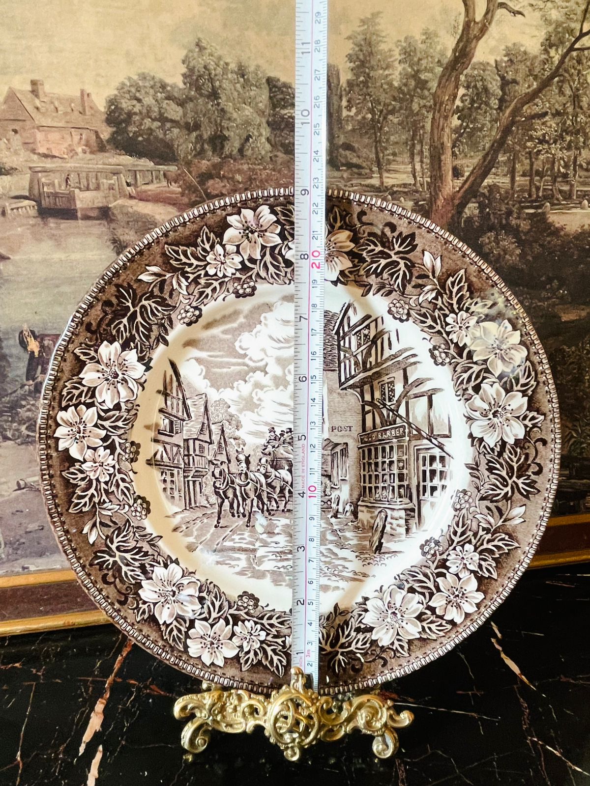 Royal Tudor Ware “Coaching Taverns 1828” Brown Transferware Plate – Staffordshire England