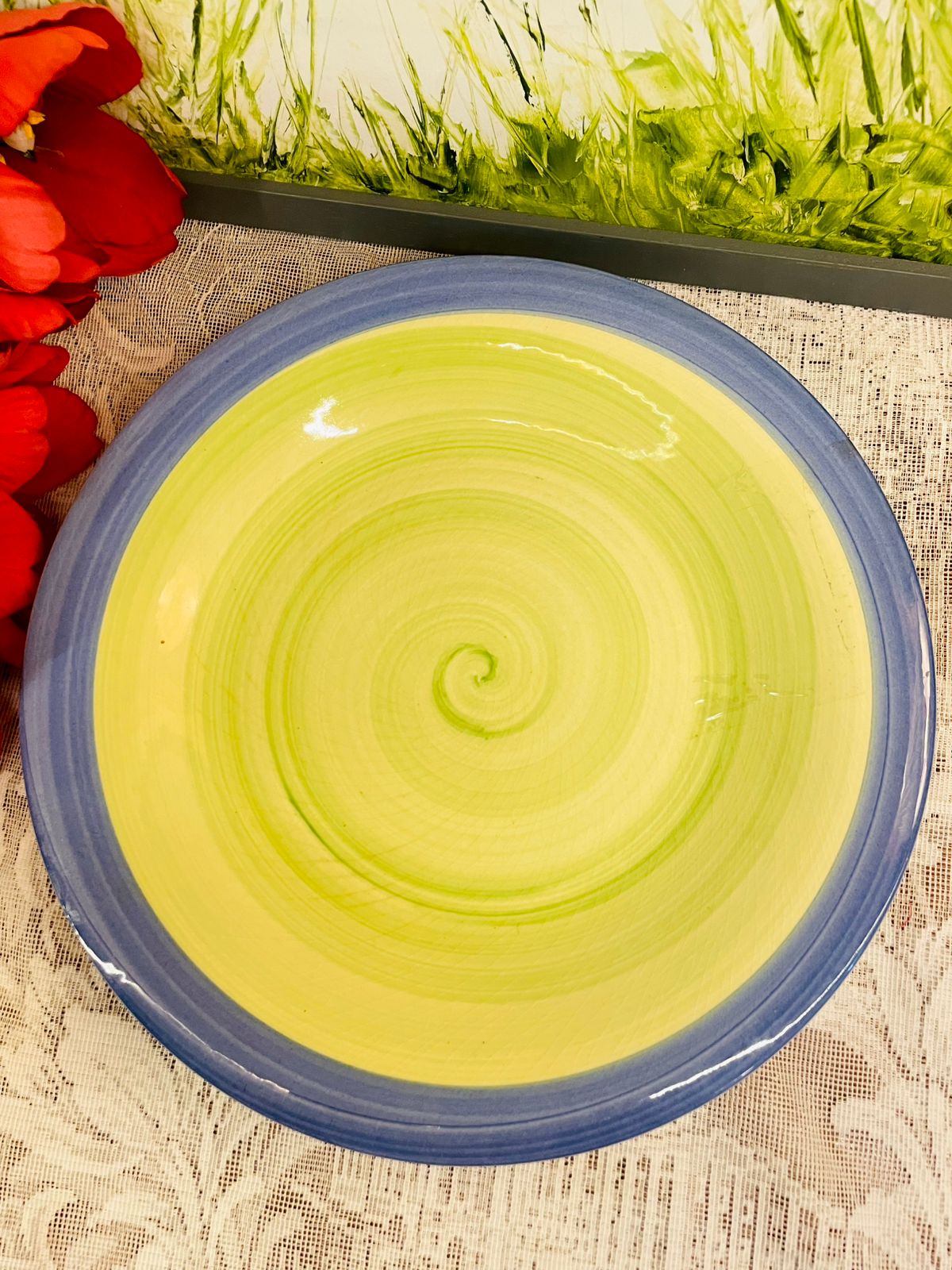 Vintage Large Green Swirl Ceramic Serving Plater 10.5 Inch