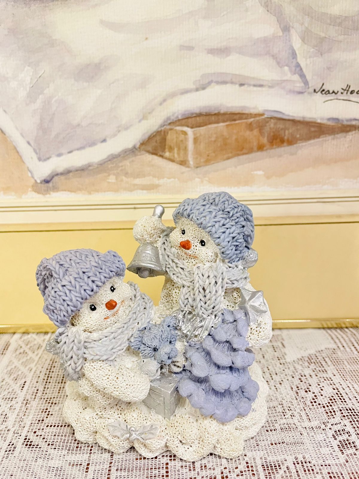 Winter Snowman Figurine Set - Handcrafted Ceramic Snowmen with Gifts