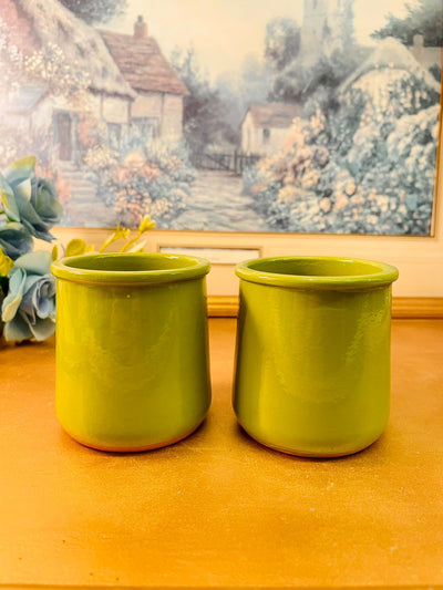 Green Ceramic Tea Mugs Set of 2 Glossy Coffee Cups
