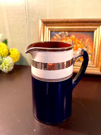 Vintage Cobalt Blue Ceramic Water Pitcher – 6 Inch
