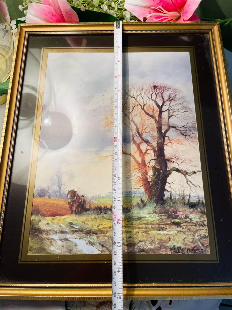 Country Landscape Framed Painting Gold-Tone Frame Approx. 38 cm