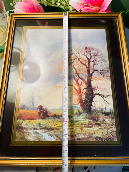 Country Landscape Framed Painting Gold-Tone Frame Approx. 38 cm