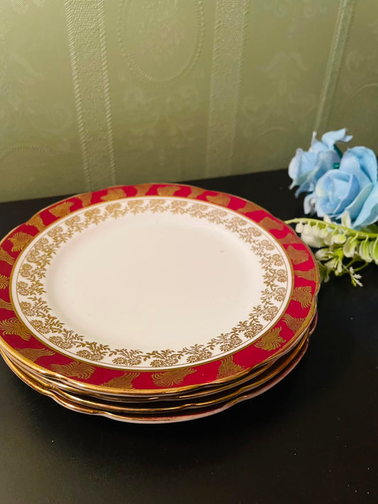 Royal Standard Red Gold Bone China Side Plates Set of 4