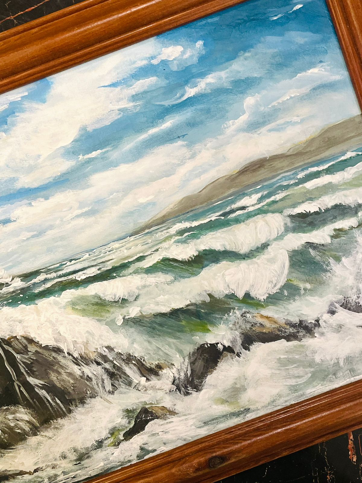 Framed Seascape Painting with Wooden Frame 19 inch