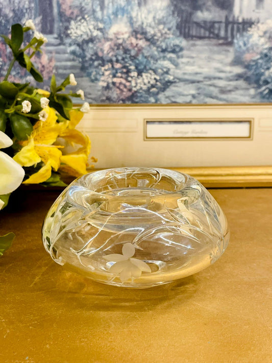 Vintage Etched Glass Candle Holder – Floral Cut Design