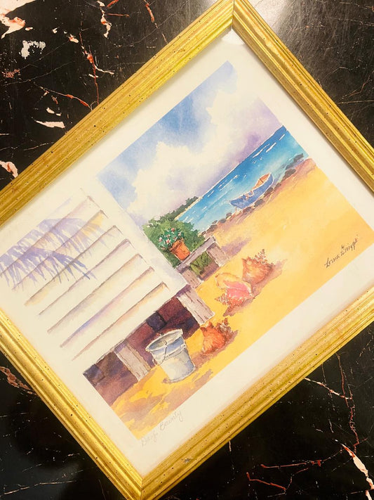 Vintage Coastal Painting Framed Beach Scene Wall Art
